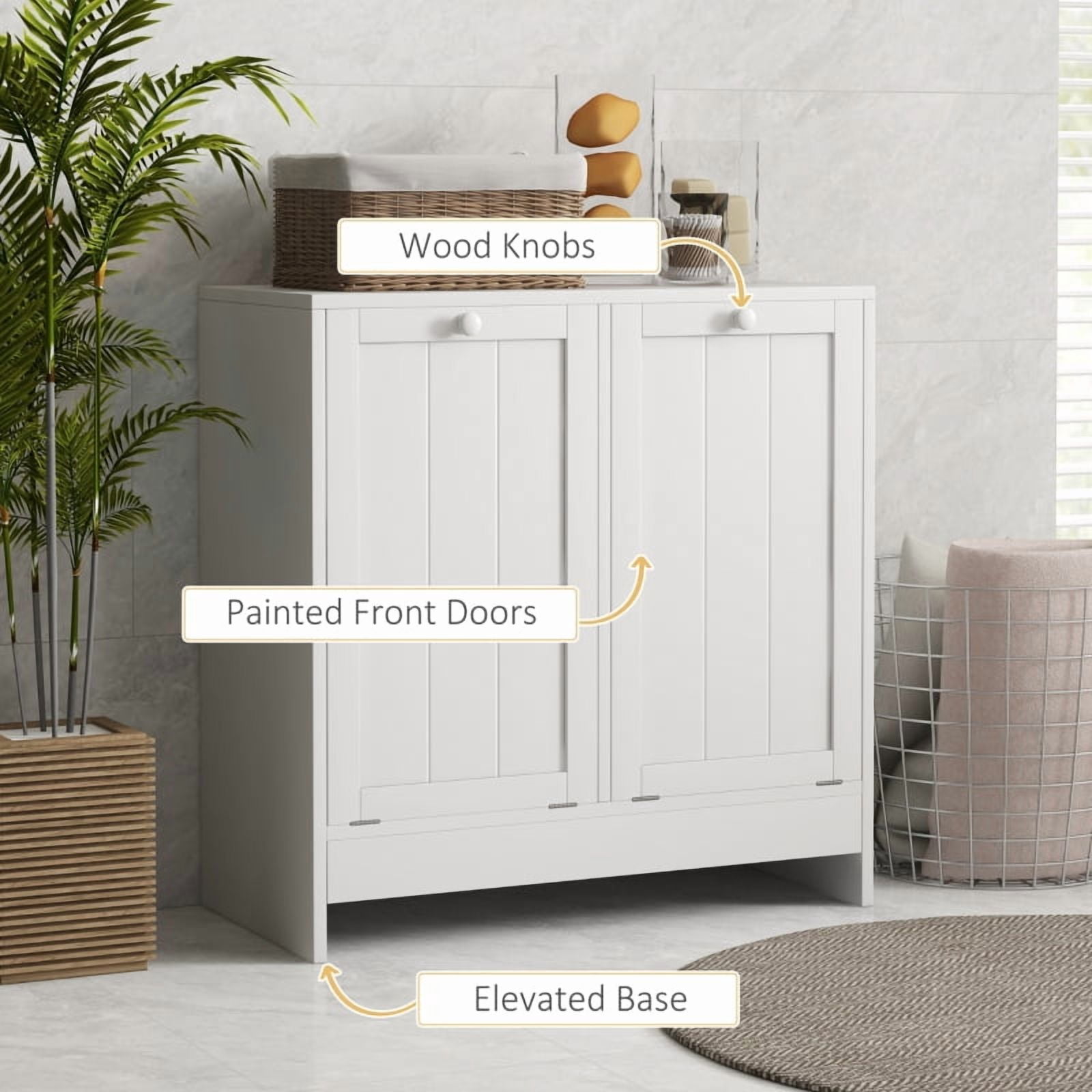 Alvantor Double Laundry Storage Cabinet with 2 Pull-Out Hampers, Bathroom Organizer 66" x 33" x 68" White