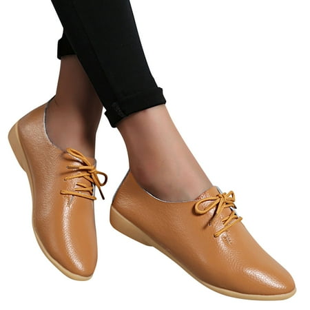 Oyedens Oxfords Dress Shoes for Women British Vintage Leather Fashion Sneakers Casual Walking Flats