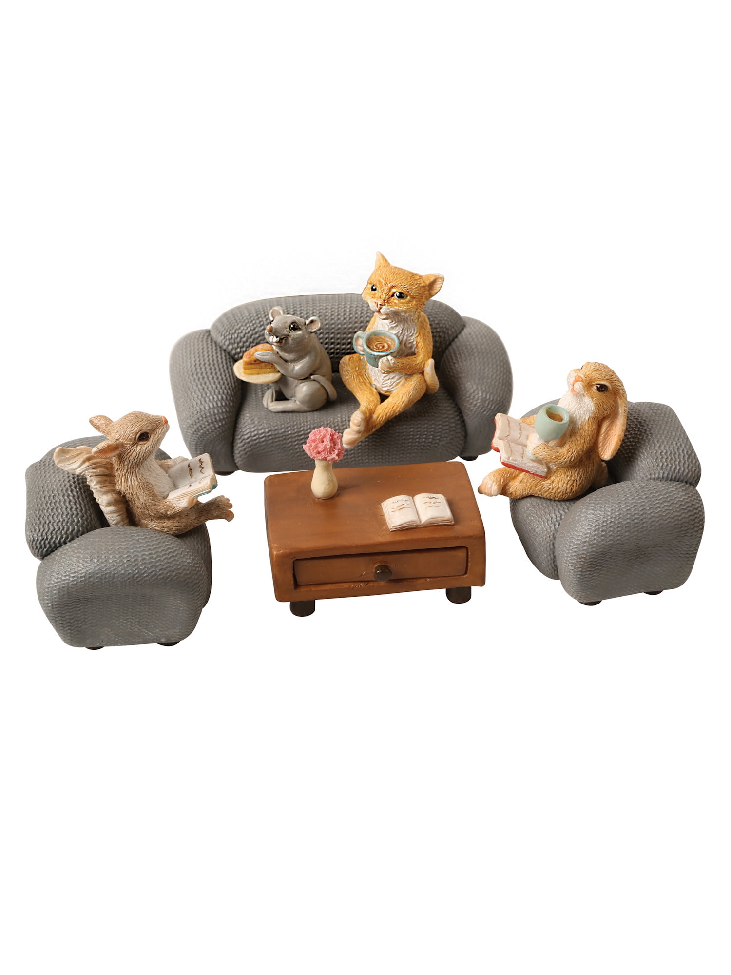Art Artifact Rabbit And Friends Set 8 Piece Animal Book Club Figurines Include Bunny Cat Mouse Squirrel Furniture And Table Walmart Com Walmart Com