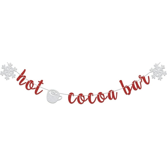 Hot Cocoa Bar Banner, Hot Chocolate Bar Decorations, Hot Cocoa Bar Decorations, It’s Cold Outside Bar Sign, Wintertime Holidays Christmas Party Decor Red Silver