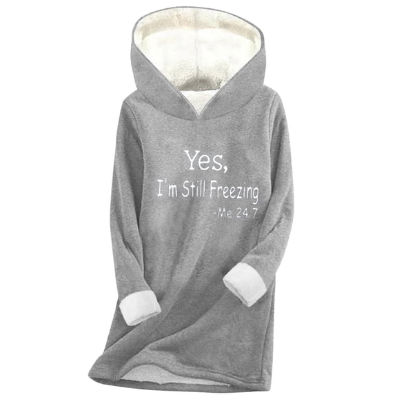 Women's Oversized Fleece Lined Hoodie, Warm Cozy Wearable Blanket Pullover Sweatshirt with Hood and Funny Letter Print