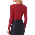 thumbnail image 3 of INSPIRE CHIC Bodysuits de Fiesta para Mujeres con Puntos Metálicos Brillantes, Cuello Cuadrado, Mangas Largas, Talla L Roja, 3 of 6