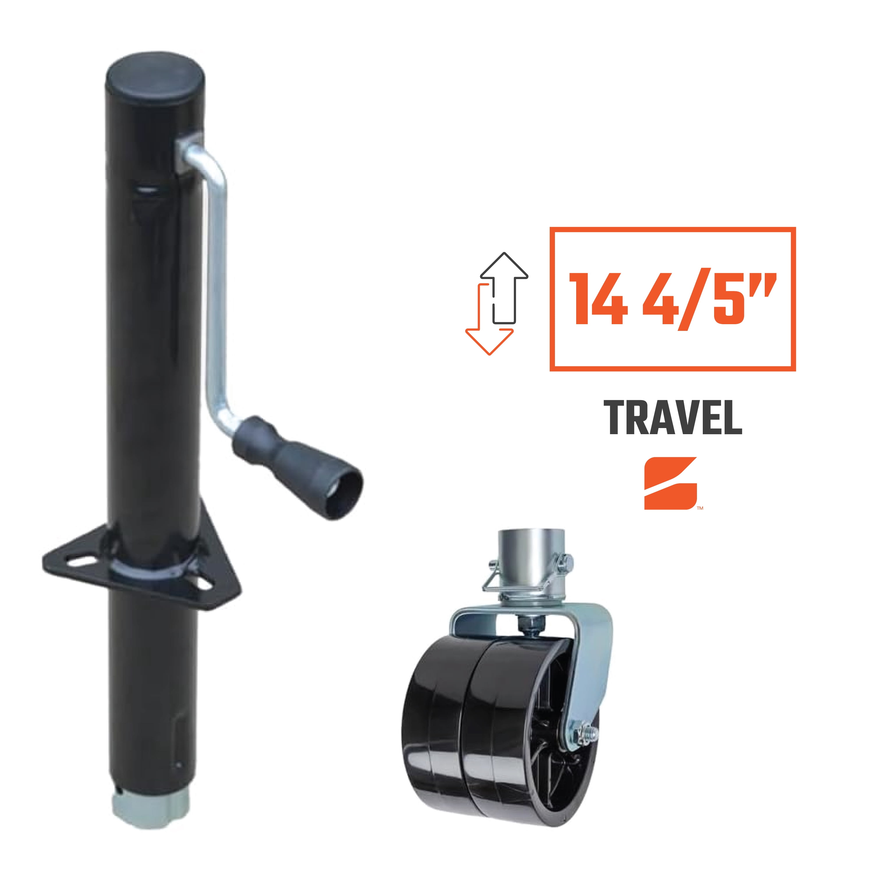 Side-Wind A-Frame Trailer Jack with a Double Caster Wheel | 5000lb Capacity A-Frame | 2000lb Capacity Wheel | 14 4/5" Travel | BJ-5000SW-1 / BD-CW-002