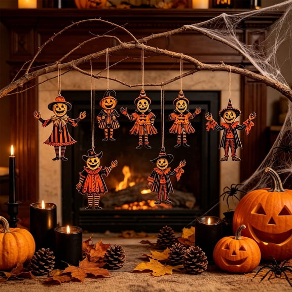 6 Pcs Halloween Pumkin Hanging Ornaments, Light-Up Holiday Decor for Party Wall, Home Tree Ornament, 8x6 Inches