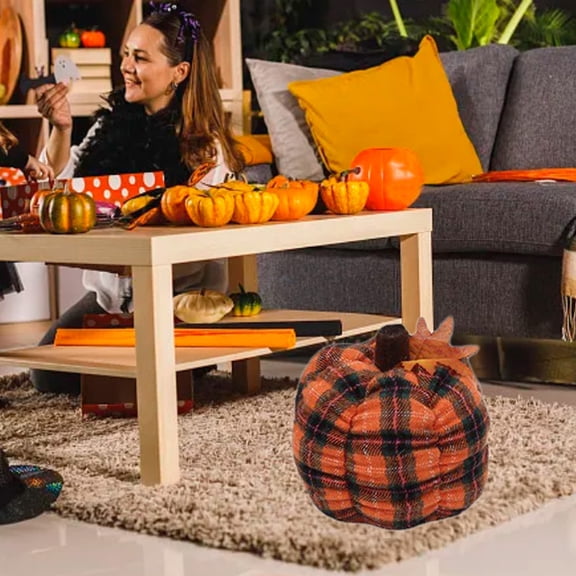 YIMWNYI Fall Home Pumpkin Pillow, Plush Fabric Soft Cushion, Halloween Decoration, Warm Cozy Accent, Delicate Checkered Design, Versatile Home Style