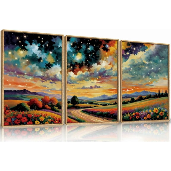 Large Modern City Moon Framed Canvas Wall Art,Forest Misty Wall Decor,Winter Town Night Wall Painting,Nature Landscape Picture Artwork for Living Room,Bedroom,Dining Room,Office -16"x24"x3