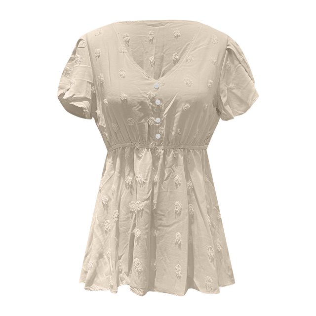 Gibobby Playera de Manga Corta con Cuello Redondo Camiseta manga corta suelta informal con diseño personalidad para mujer(Beige,XL)