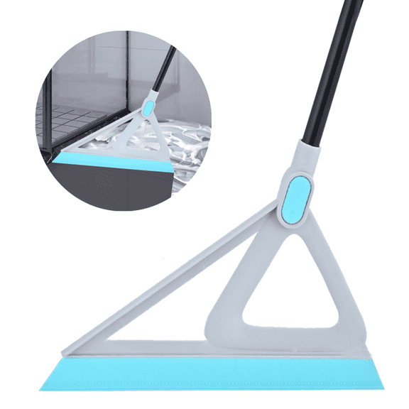 Juuar Squeegee Broom with 52" Long Handle, Multifunctional Silicone Broom Household Rubber Broom for Pet Hair, Glass, Windows, Floor, Blue