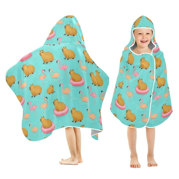 joogoo Cartoon Capybara Flamingo Kids Hooded Beach Towel Baby Bath Towel 23.5"x50"