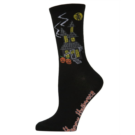 MeMoi Women's Halloween Haunted House Crew Socks - Womens - Female, 9-11, Black