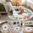 thumbnail image 5 of Spring Daisy Round Area Rug 4Ft Washable Circle Rugs for Bedroom Dining Room, Pink Flowers Wreath Leaves Farmhouse White Wood Non-Slip Carpet Floor Mats Indoor Outdoor Carpet Runner Home Decor, 5 of 8