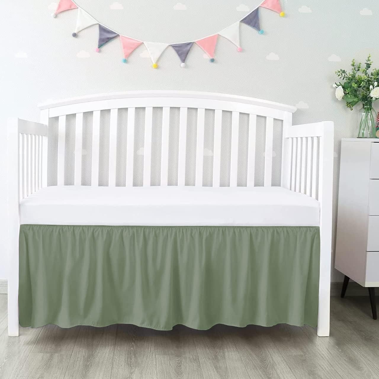 1 Piece Luxury Ruffle Crib Bed Skirt Dust Ruffle 100% Microfiber Nursery Crib Toddler Bedding Skirt for Baby Boys or Girls, 14" Drop - Sage Solid