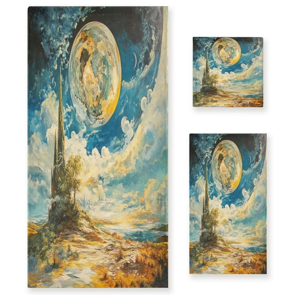 Three-Piece Towel Set Face Towel Towel Set Hand Towel Bath Towel Cotton Bath Towels Bath Towel Sets Hand Bath Towels Super Cool Moon