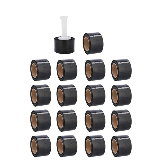 SSBM Black Mini Stretch Wrap with Reuseable Handle 3" x 1000' 80 Gauge 18 Rolls Plastic Shrink Film for Packaging