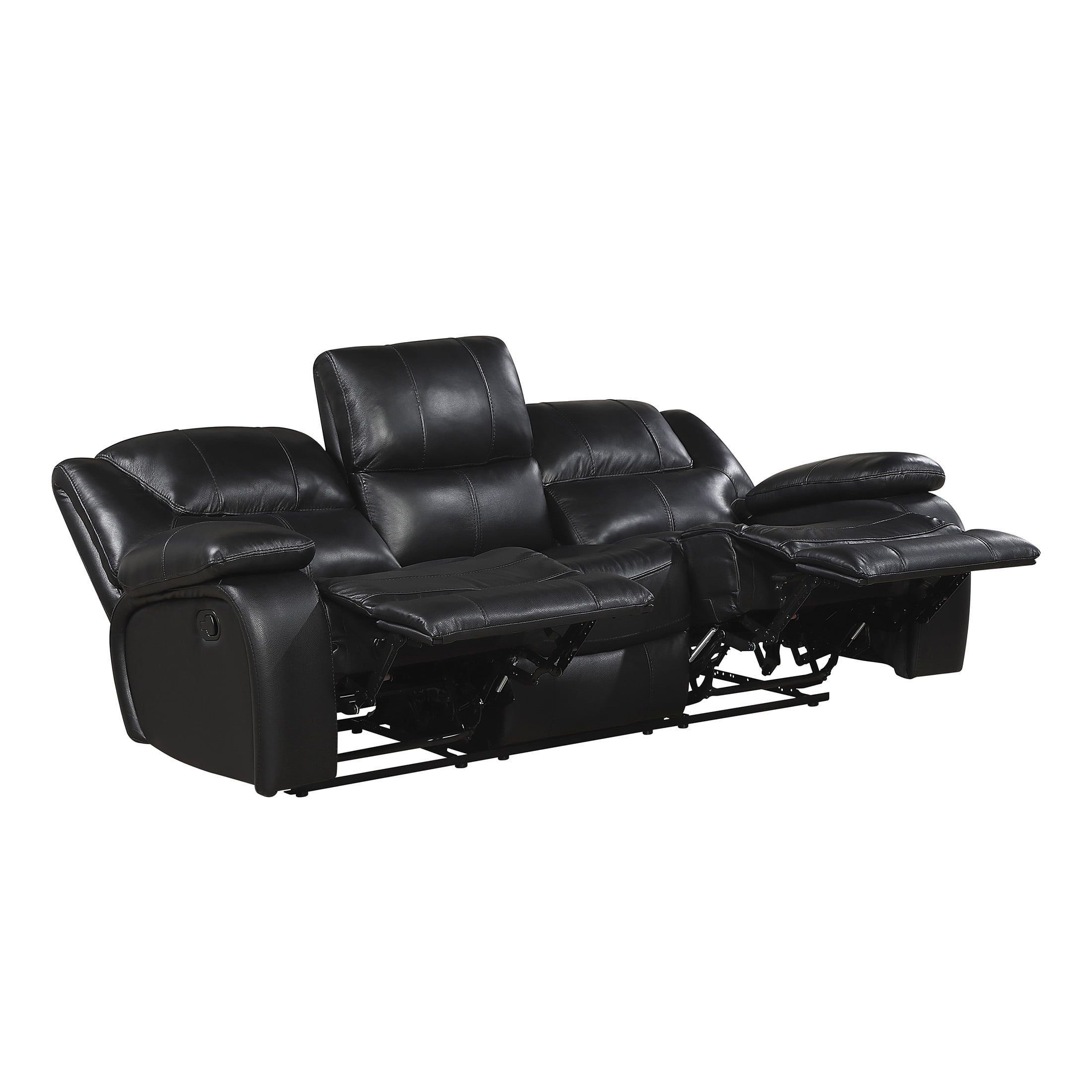 OakvillePark Arlisse Leather Match Manual Double Reclining Sofa, Black