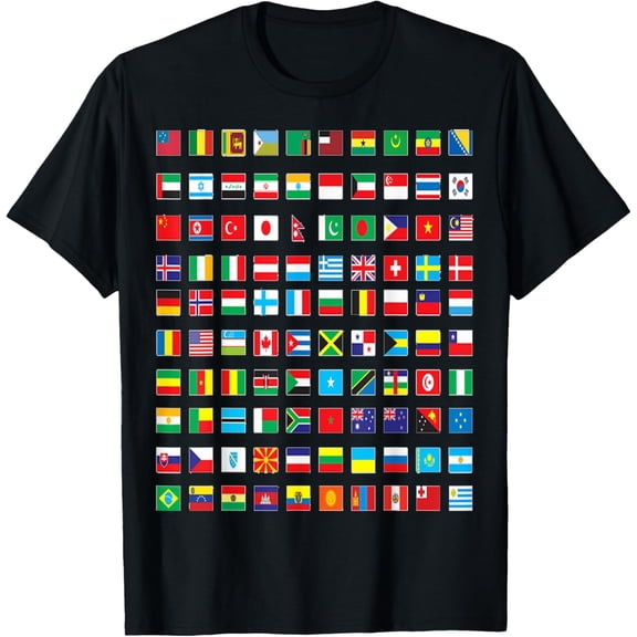 International world flags and world map for children T-ShirtMen and women, Black T-shirt, size: Extra large