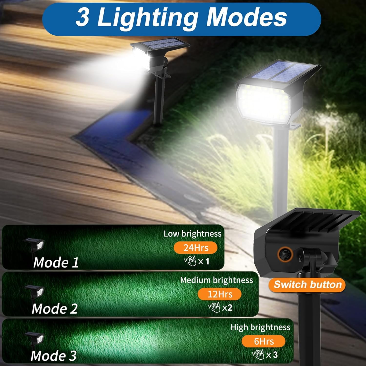 Solar Lights Outdoor, 6 pack 46 LEDs, 3 Modes Auto On/Off, IP65 Waterproof Solar SpotLights for Pathway, Yard, Garden, Walkway - Cool White