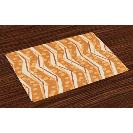 Burnt Orange Placemats Set of 4 Chevron Zigzags Pattern with Stripe and