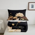 thumbnail image 4 of Chic Lotus Flower Bedding Set Queen for Women Floral Comforter Set, Black and Gold Bedding Comforter Sets White Flower Leaves Duvet Insert, Botanical Plants Down Comforter Breathable, 4 of 6