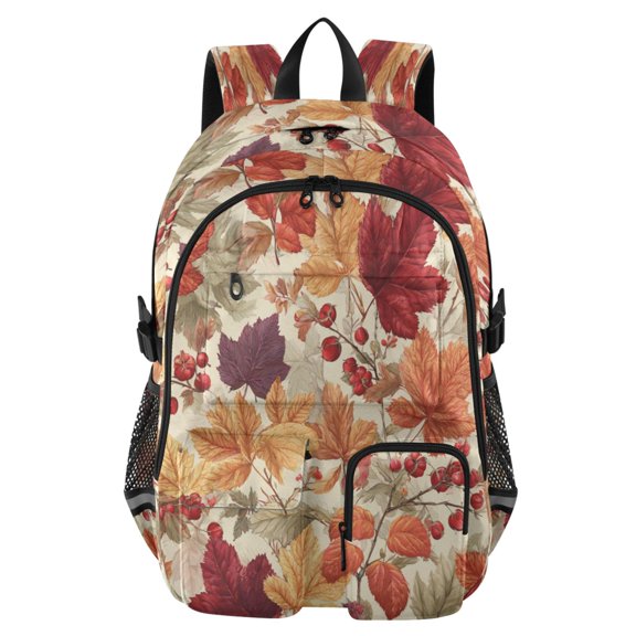 Large Capacity Student Backpack, 14 Inch Laptop Backpack, Wear-Resistant Polyester Travel Backpack with Reflective Strips for Commuting Outdoor Cute Yellow Leaves
