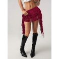 thumbnail image 2 of Burgundy Lace Tiered Ruffle Asymmetrical Mini Skirt With Built-In Safety Shorts, 2 of 7