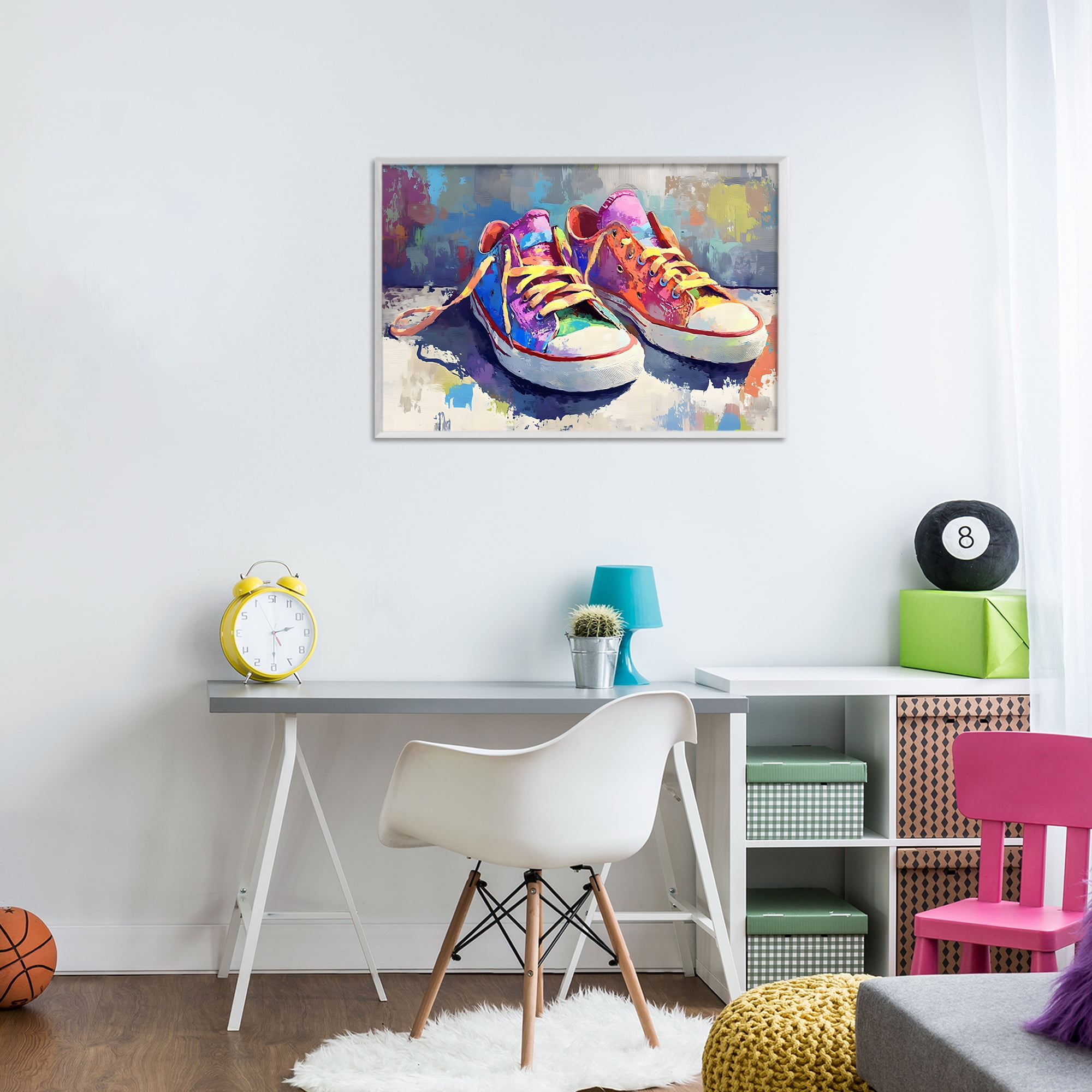 Stupell Industries Colorful Low Top Sneakers White Framed Giclee Art, design by Creative Studio