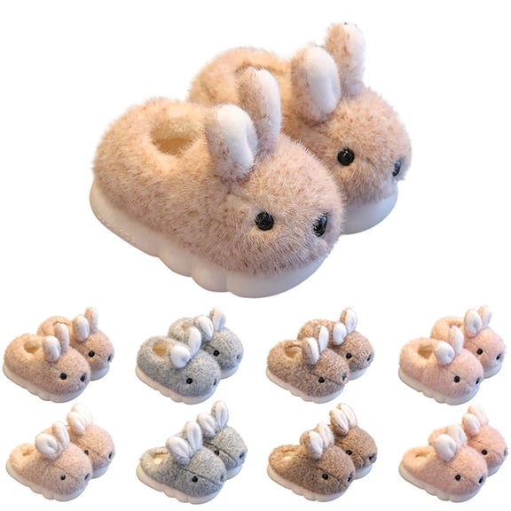 Otqutp Kids Cute Bunny Animals Slippers Warm Winter Furry Heeled Slipper Soft Comfortable Plush Indoor Non Slip House Shoes