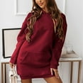 thumbnail image 3 of BADHUB Womens Oversized Long Sleeve Drawstring Hoodie Dress, Solid Color Hooded Sweatshirt Dress Loose Casual Tunic Sweatshirt Pullover Midi Dresses with Pockets Red XXL, 3 of 8