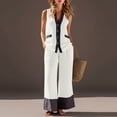 thumbnail image 4 of Miluxas Business Casual Linen Outfits for Women Vest Tops Pant Suits Dressy 2 Piece Sets Summer Crop Blazer Wide Leg Work Pants White M(M), 4 of 9