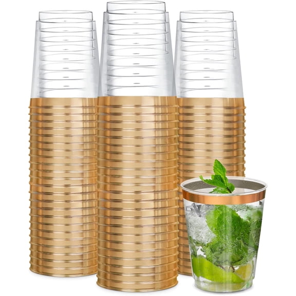 Gold Plastic Cups, Heavy Duty 10 OZ Disposable cups, Plastic Cocktail Glasses For Party, 50 Pack Disposable Cocktail Glasses (50, Gold)