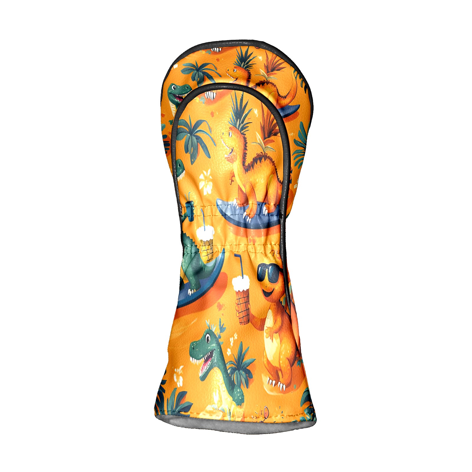 Golf Club Covers, Orange Dino Adventure Premium PU Leather Driver Hybrid Putter Head Covers with Velvet Lining, Waterproof Golf Gifts for Men Women
