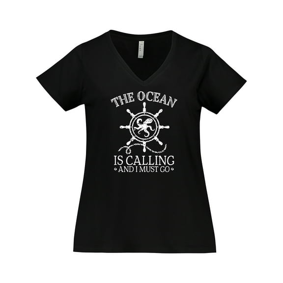 Inktastic Ocean is Calling Cute Nautical Octopus Women's Plus Size V-Neck T-Shirt