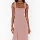 thumbnail image 3 of Vestido largo de dama de honor elegante de verano rosa para mujer con cuello cuadrado y volantes sin mangas con abertura informal largo Adepaton BST3005866-4, 3 of 7