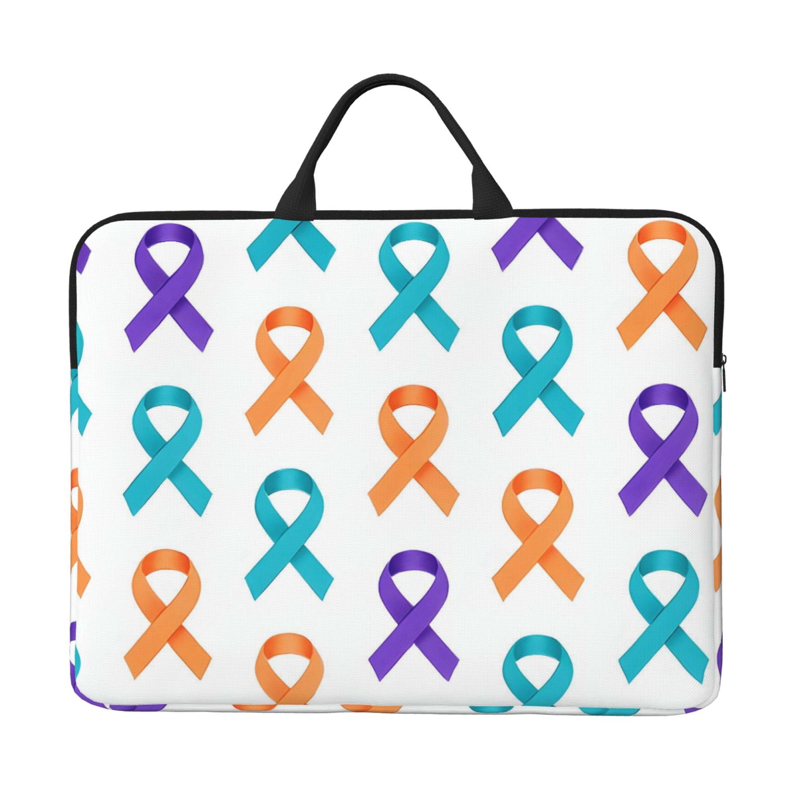 Laptop Sleeve Bag For Women Men 14inch Waterproof Durable Protective Computer Carrying Cover Handle Laptop Case Bag Cancer Awareness Ribbon Pattern - Modern Grid