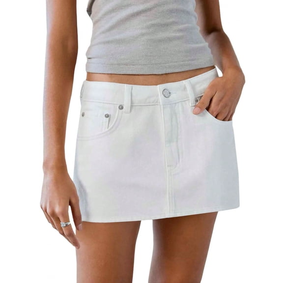 EMMIOL Women's Stretchy Mid-Waist Mini Denim Skort Skirt Y2K Vintage Casual Jean Skirt with Pockets Streetwear 90s Style
