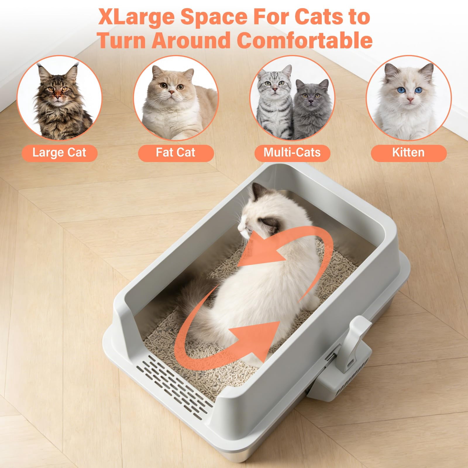 Stainless Steel Cat Litter Box With Lid  Xl Metal Extra Large Litterbox For Big Cats High Sided | Easy Cleaning Odor-free Includes Scoop And Mat