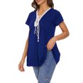 thumbnail image 4 of Pompotops Femmes T-shirt Casual Solide V-Cou Dentelle Patchwork Manches Courtes Pull Tops, 4 of 7