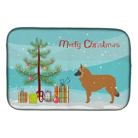 Belgian Shepherd Merry Christmas Tree Dish Drying Mat