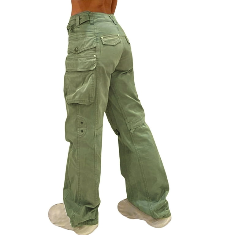 CenturyX Women Baggy Cargo Pants Low Waist Wide Leg Sweatpants Casual Loose  Joggers Hippie Punk Army Green S 