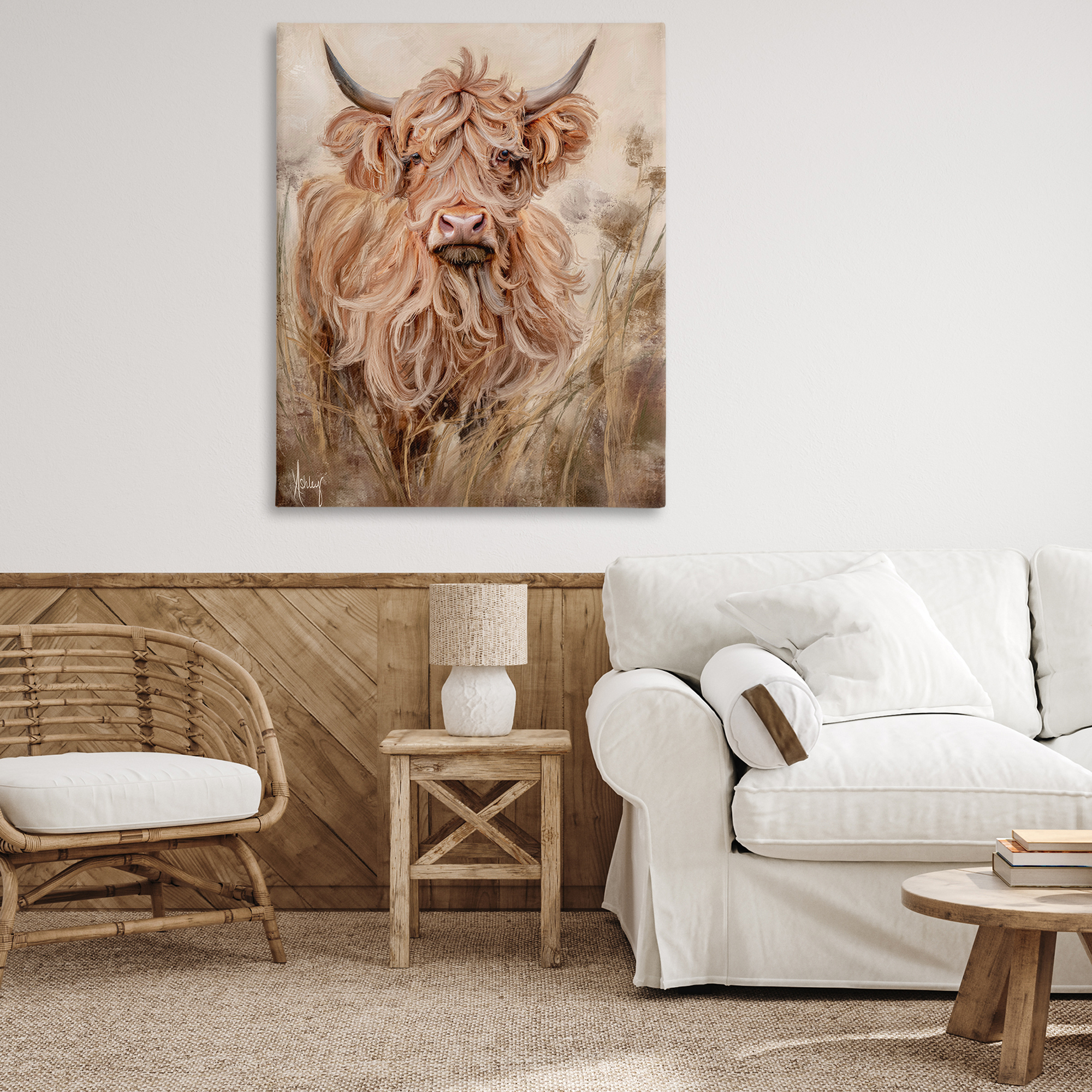 Curly Haired Highland Cattle Canvas Wall Art, design by Ashley Bradley