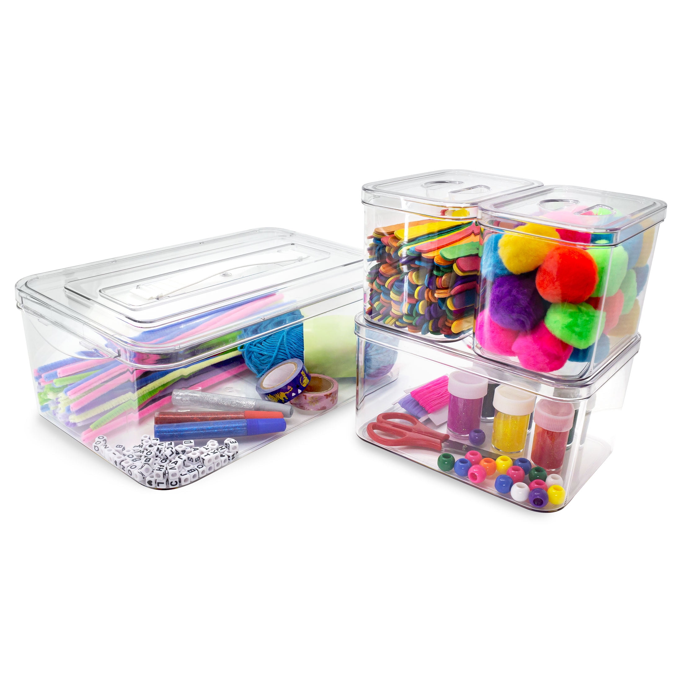Swissco Stackable & Nesting 4 Piece Plastic Organizing Storage Bins for Arts