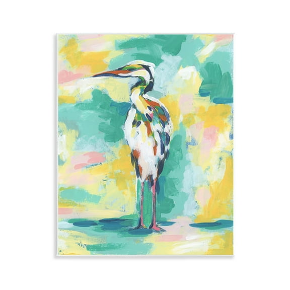 Stupell Industries Blue & Yellow Crane Animals Painting Unframed Art Print Wall Art, 11 x 14