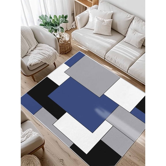 Abstract Art Area Rug for Bedroom 2.7x5 Ft Patchwork Black and Navy blue Super Soft fuzzy Throw Rug Non-Slip Fluffy Plush Indoor Floor Carpet for Living Room Nursery Home Decor