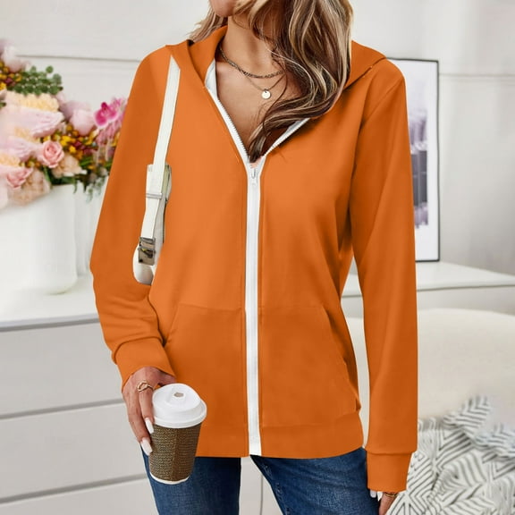 GaThRRgYP Stylish Outerwear Jacket for Ladies Winter Autumn,Women's Long Sleeved Pocket Orange S