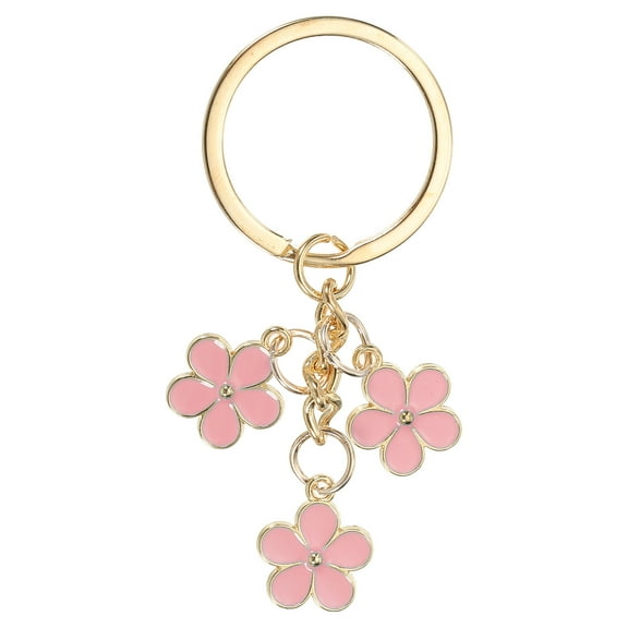 Flower Charm Keychain, Enameled Keychain Tassel Keyring Pendant, Pink