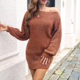 thumbnail image 2 of Ediodpoh Women Long Sleeve Fashionable Solid Button Knitted Dress Medium Sweater Dresses Wool for Casual Wear Orange M, 2 of 9