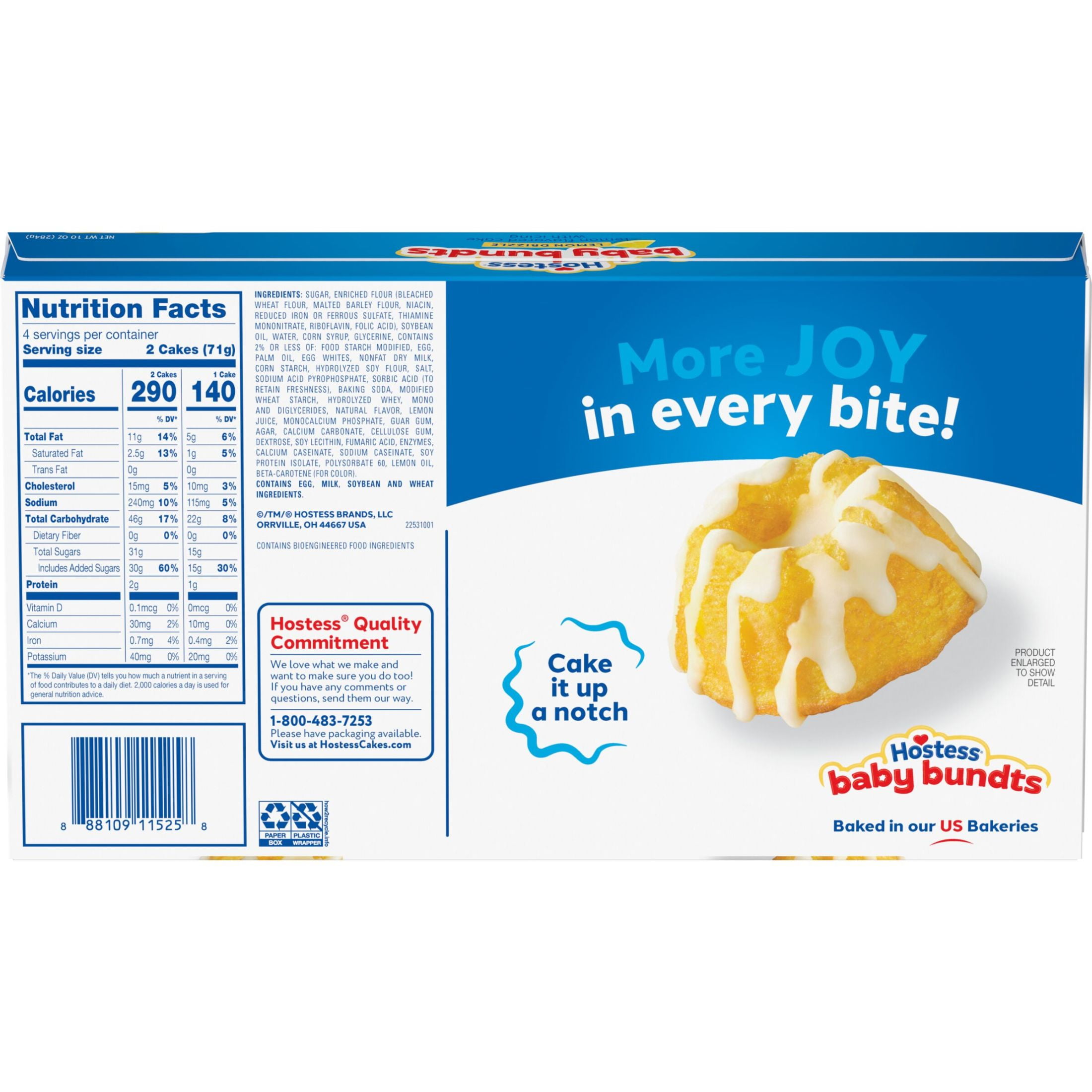 Hostess Baby Bundts, Lemon Drizzle Flavored Mini Cakes, 10 oz Box (8 Count)