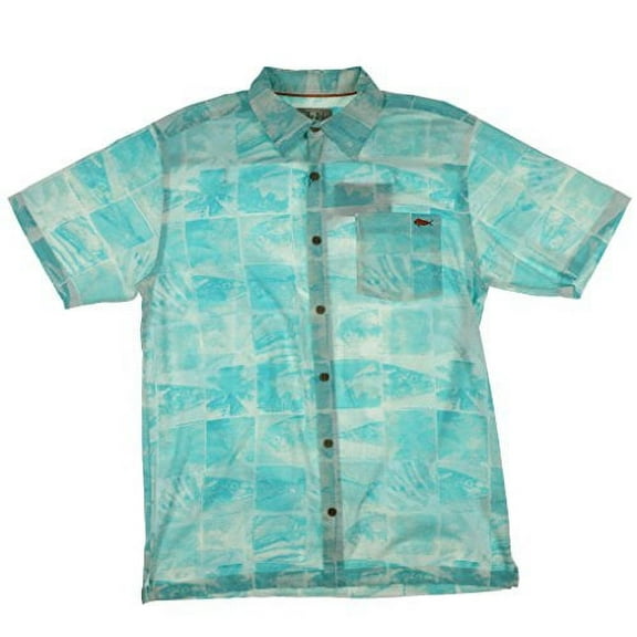 Salt Life Men's Trippy Seas Woven Shirt (Large, Teal)