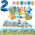thumbnail image 2 of Bluey decoración de fiesta de cumpleaños globo de látex de aluminio azul y Bingo suministros para eventos para niños vajilla desechable Banner placa de fondo, 2 of 5