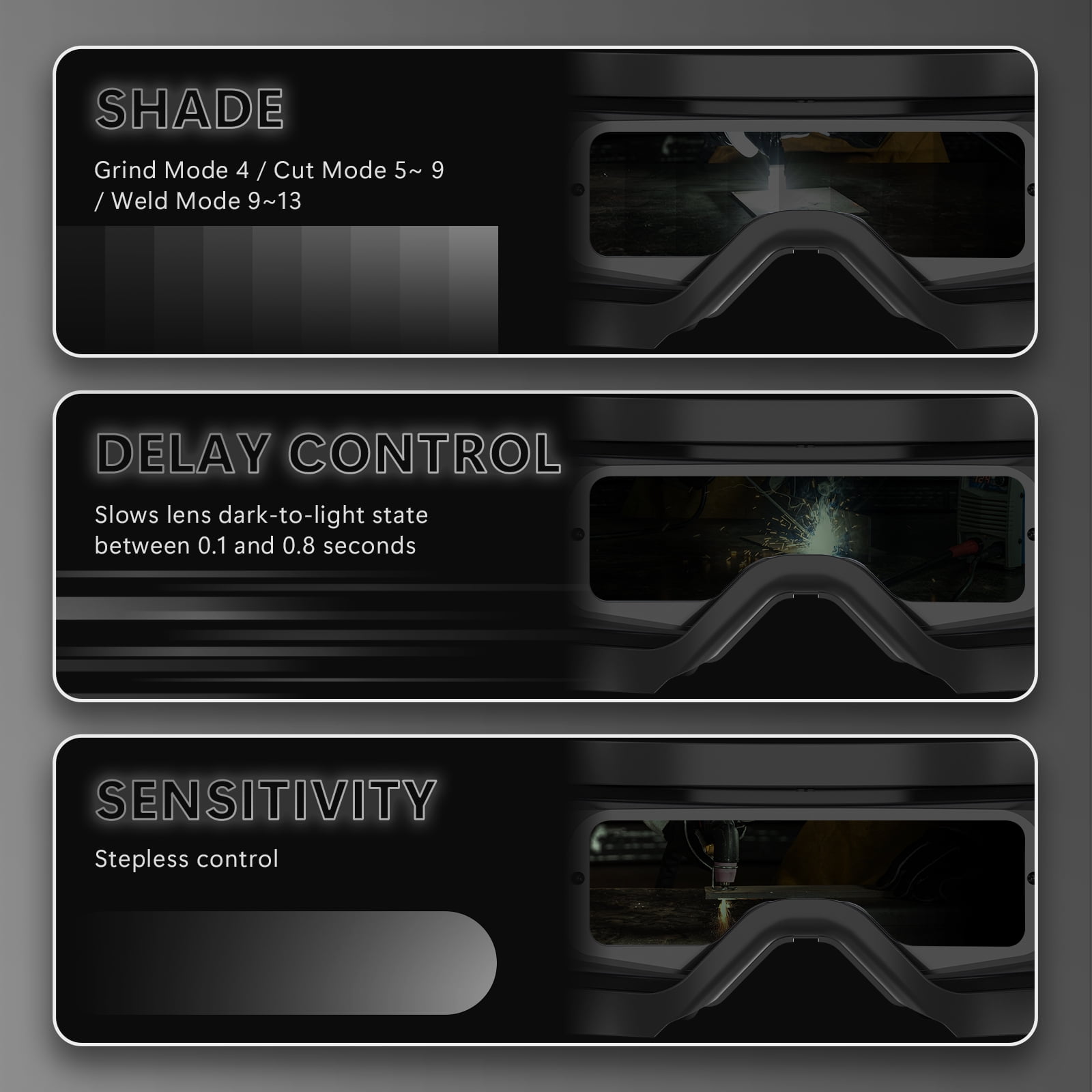 YesWelder True Color Auto Darkening Welding Goggles, Wide Shade Range with Grinding, TIG MIG ARC Plasma Cut
